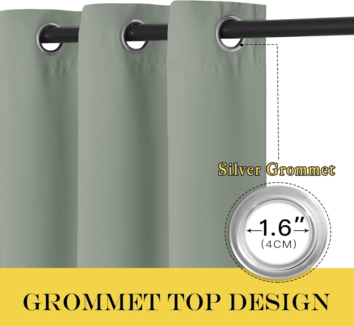 NICETOWN Blackout 78 inch Curtains for Doorway 2 Panels Set, Grommet Thermal Insulated Room Darkening Door Curtains Sound Reducing for Bedroom/Home Office, Sage Green, W52 x L78