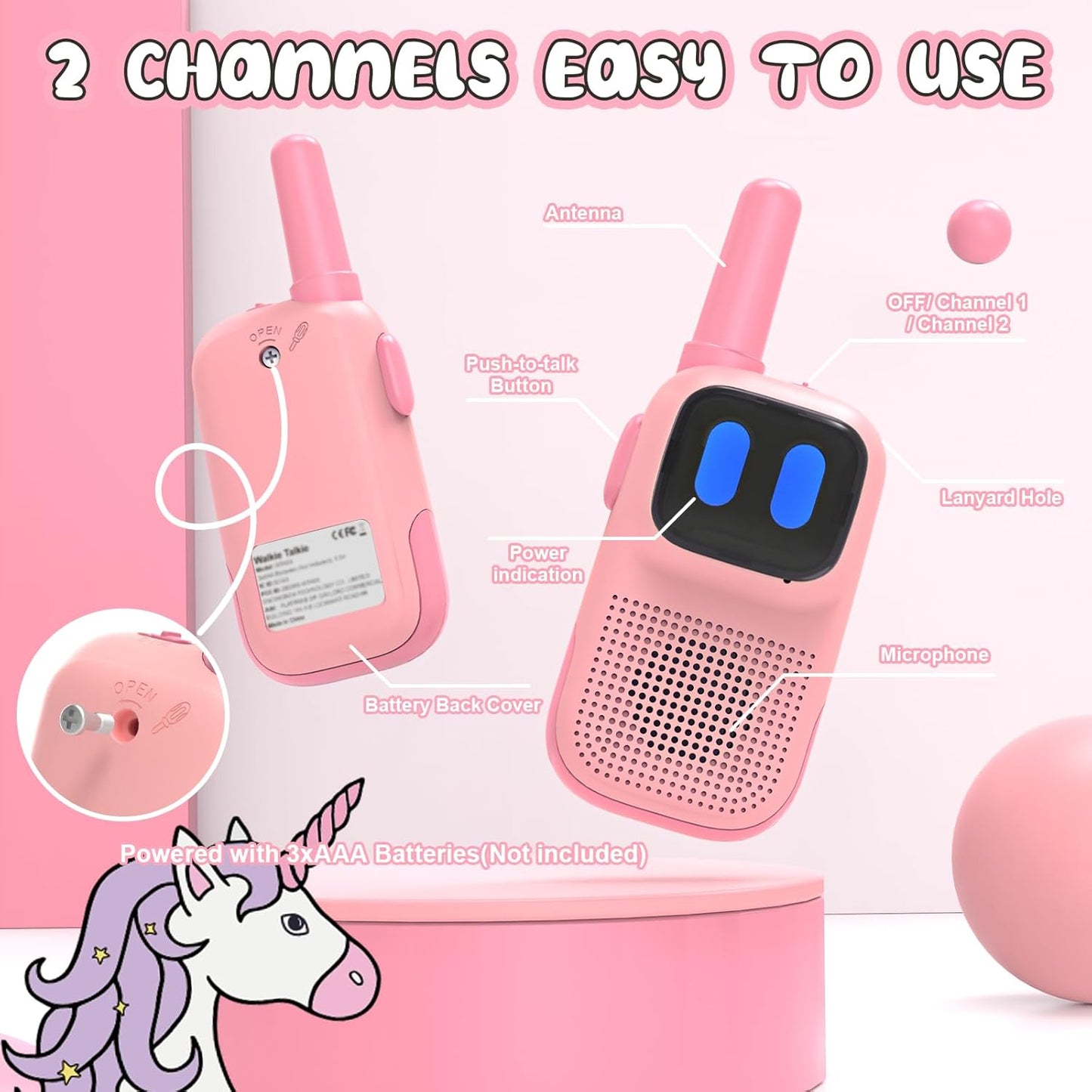 Toys for 3-12 Year Old Boys Girls, Walkie Talkies for Kids 2 Channels 2 Way Radio Toy…, Pink, WTK08