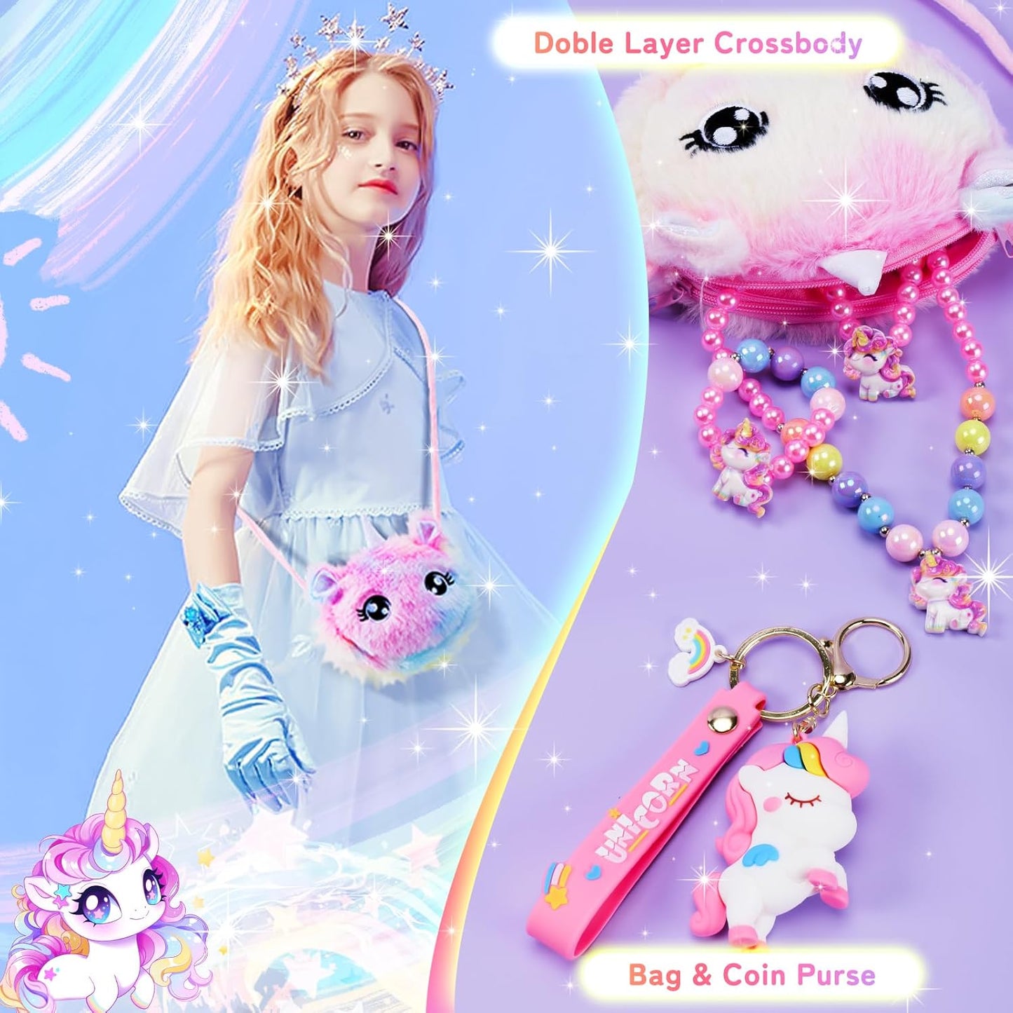 13PCS Unicorns Gifts for Girls Kids Toys 3 4 5 6 7 8 9 10 Years Old with Stationery Plush Diary with Lock/Glowing Blanket/Eye Mask/Crossbody Bag Teen Girl Birthday Christmas Unicorn Toy