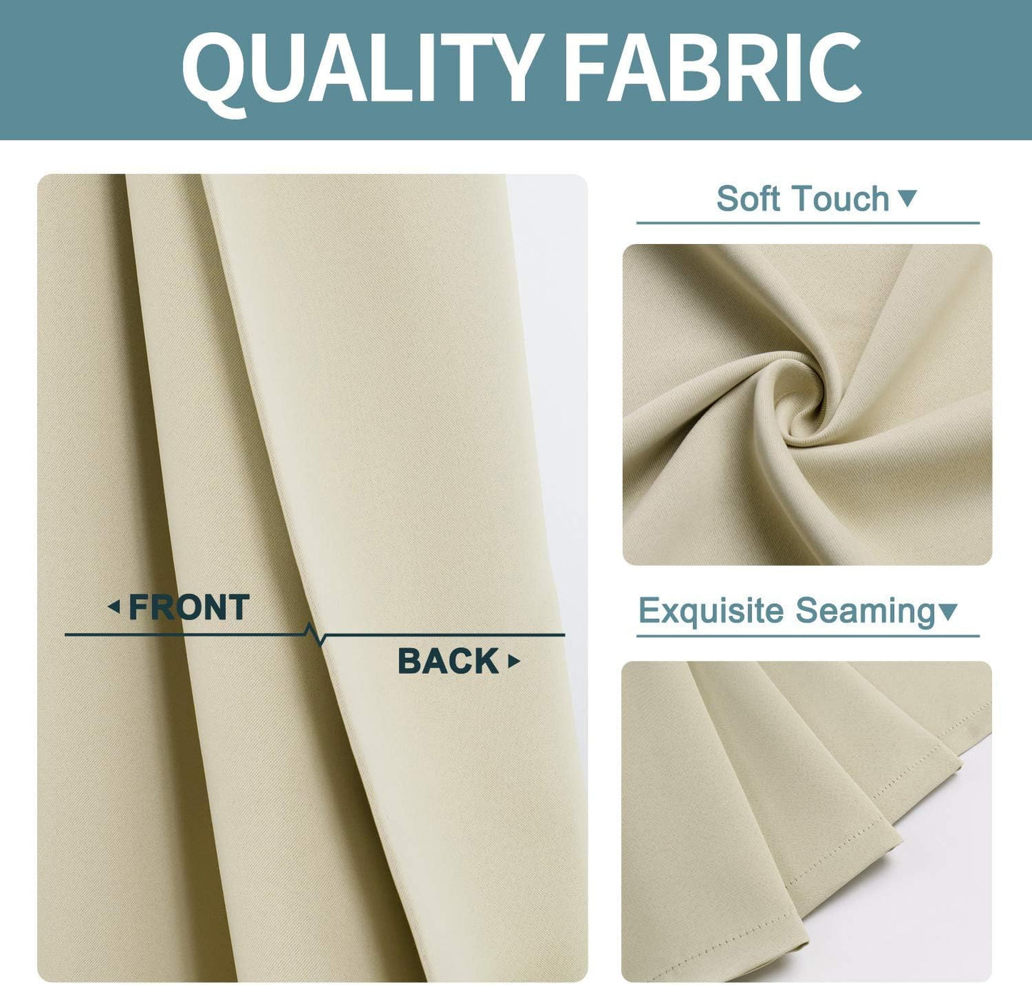 ChrisDowa Blackout Curtains 48 inches Long for Bedroom - 2 Panels Set Grommet Thermal Insulated Room Darkening Curtains for Living Room (Beige, 42 x 48 Inch)