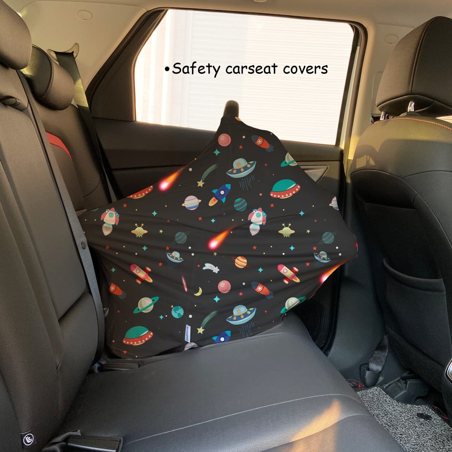 Carseat Covers Unisex - Black Creative Spacecraft Pattern Car Seat Canopy Cover for Babies, Multi-use Breastfeeding Cover, Baby Shower Gifts for Boy and Girls