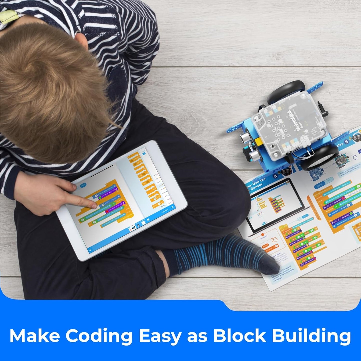 Makeblock mBot Robot Kit with Scratch Coding Box, STEM Projects for Kids Learn to Code with Scratch Arduino, Programmable Robot with 4 Programming Learning Projects, Gifts for Boys Girls Aged 8-12