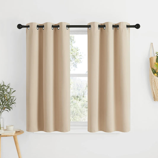 NICETOWN Bedroom Blackout Curtains and Drapes - Window Treatment Thermal Insulated Solid Grommet Blackout Draperies for Kitchen/Cafe (Biscotti Beige, Set of 2, 34 by 50 Inch)
