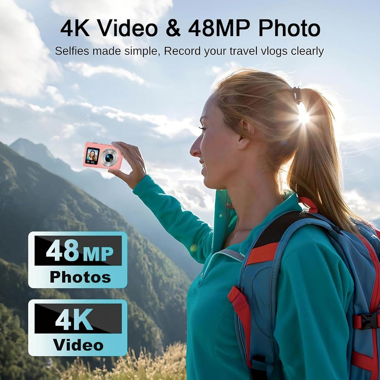 Digital Camera,Autofocus 4K Vlogging Camera for Photography with 32GB Card,48MP Portable Compact Point and Shoot Kids Digital Cameras for Kids Boys Girls with 18X Zoom,Anti-Shake