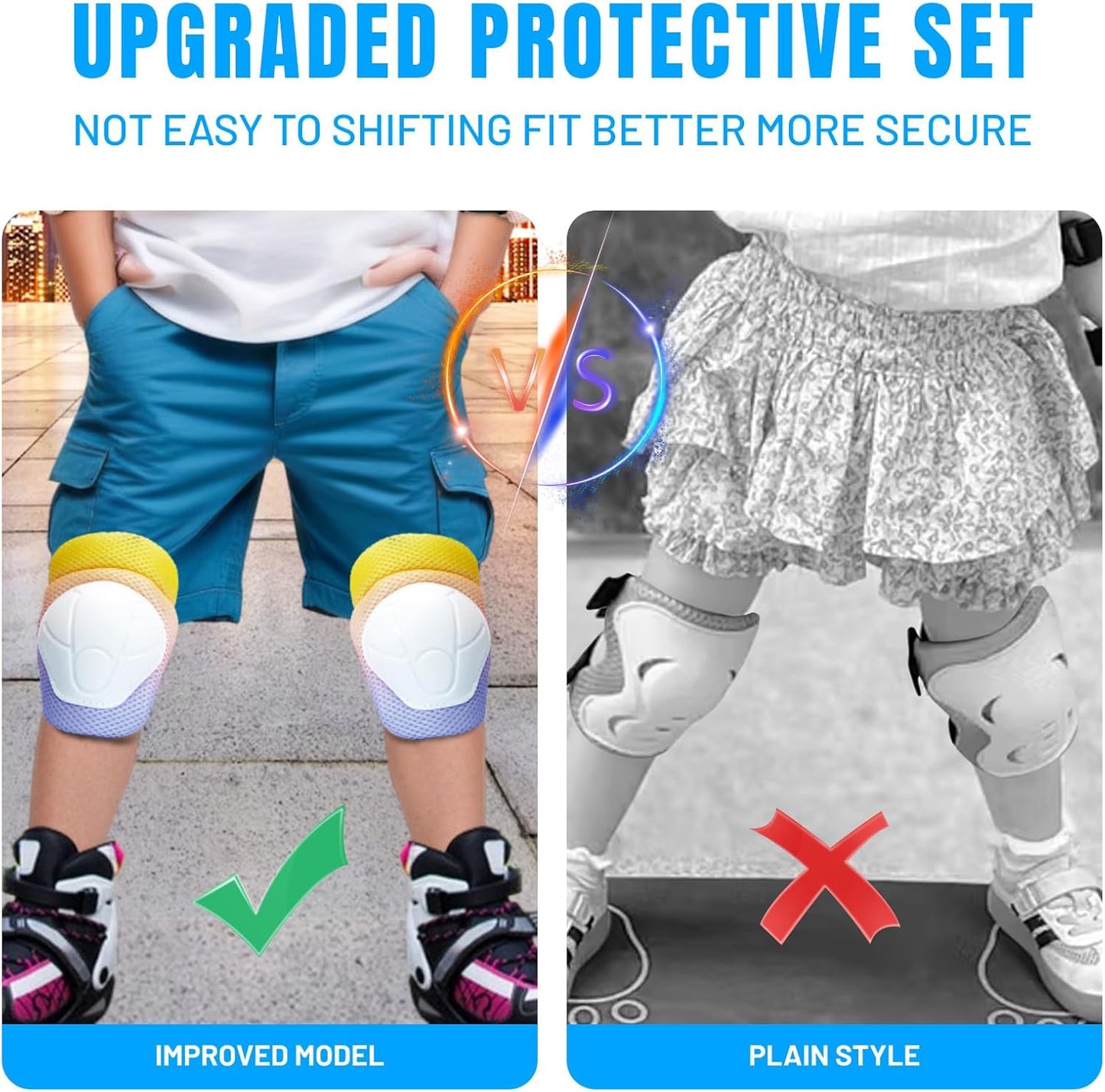 Knee Pads Elbow Pads Wrist Guards Set for Kids,Upgraded Protective Gear for Toddle 4-12 Boys or Girls Children Roller Skating Scooter Skateboarding Bike Roller Blade