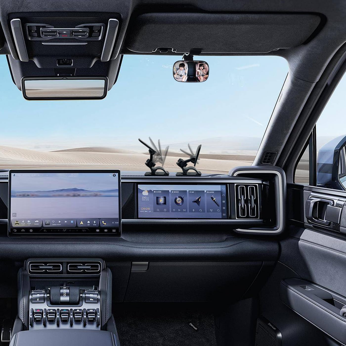 Mini Baby Mirror for Car Seat - Small Clip-On Backseat Rear View Mirror for Forward-Facing Kids and Toddlers, Bankcard Size, Sun Visor Mounting, 360-Degree Adjustable, 2-Pack