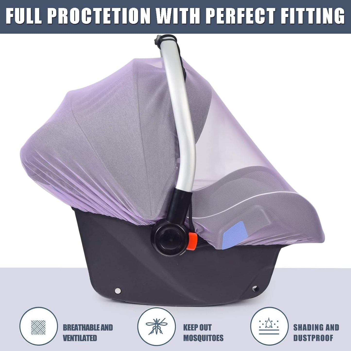 Mosquito Net for Baby Car Seats, Infant Car Seat Insect Mesh Net, Breathable, Universal Fit for All Car Seats, Premium Quality: Machine Washable Durable & Long Lasting Infant Insect Netting (Purple)