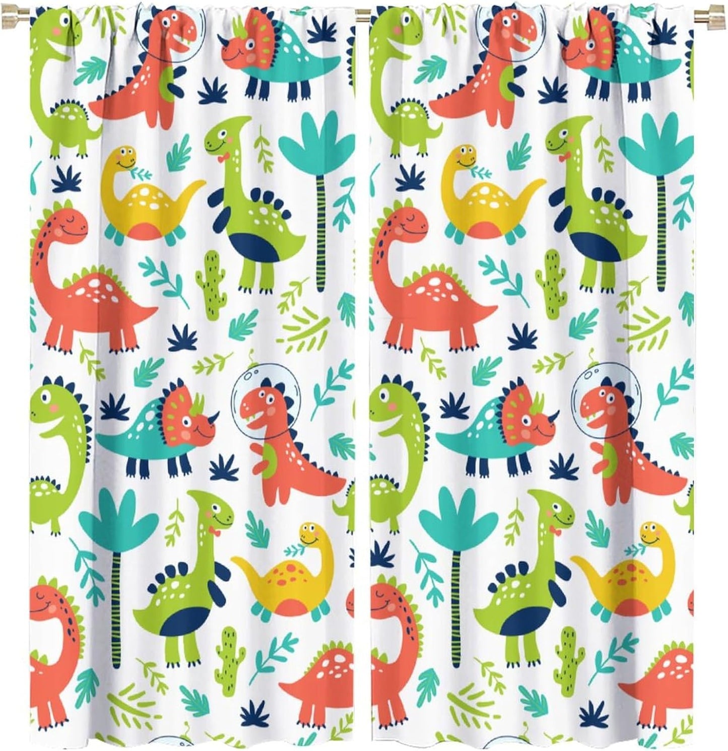 Rustic Dinosaurs Curtains Colorful Dino Kids Boys Cartoon Cute Cool Funny Decor Printed Blackout Rod Pocket Window Drapes for Living Room Bedroom W31.5xL72in 2 Panels