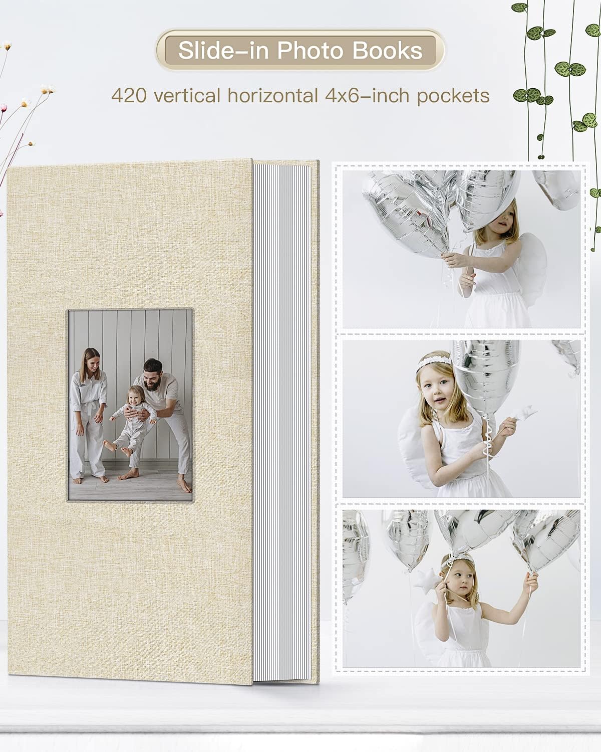 popotop Photo Album 4x6-420 Photos Photo Books with 420 Horizontall Pockets,Linen Cover Albums for Family Wedding Anniversary Baby Vacation Pictures