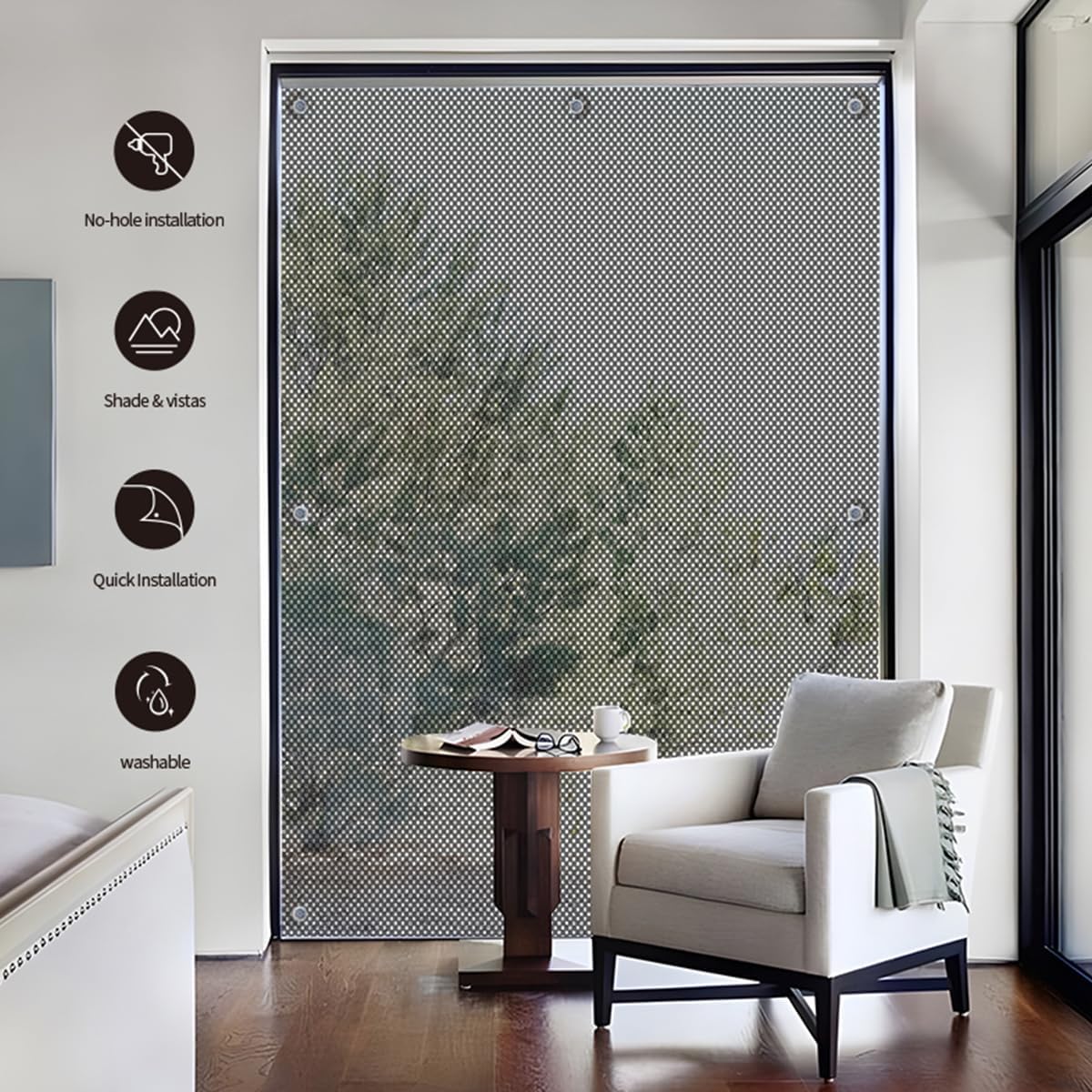 SCHRLING No Drill Cordless Light Filtering Window Shade, Transparent Temporary Shade for Filtering Glare, 39" W x 63" L with Suckers, for Living Room, Bedroom