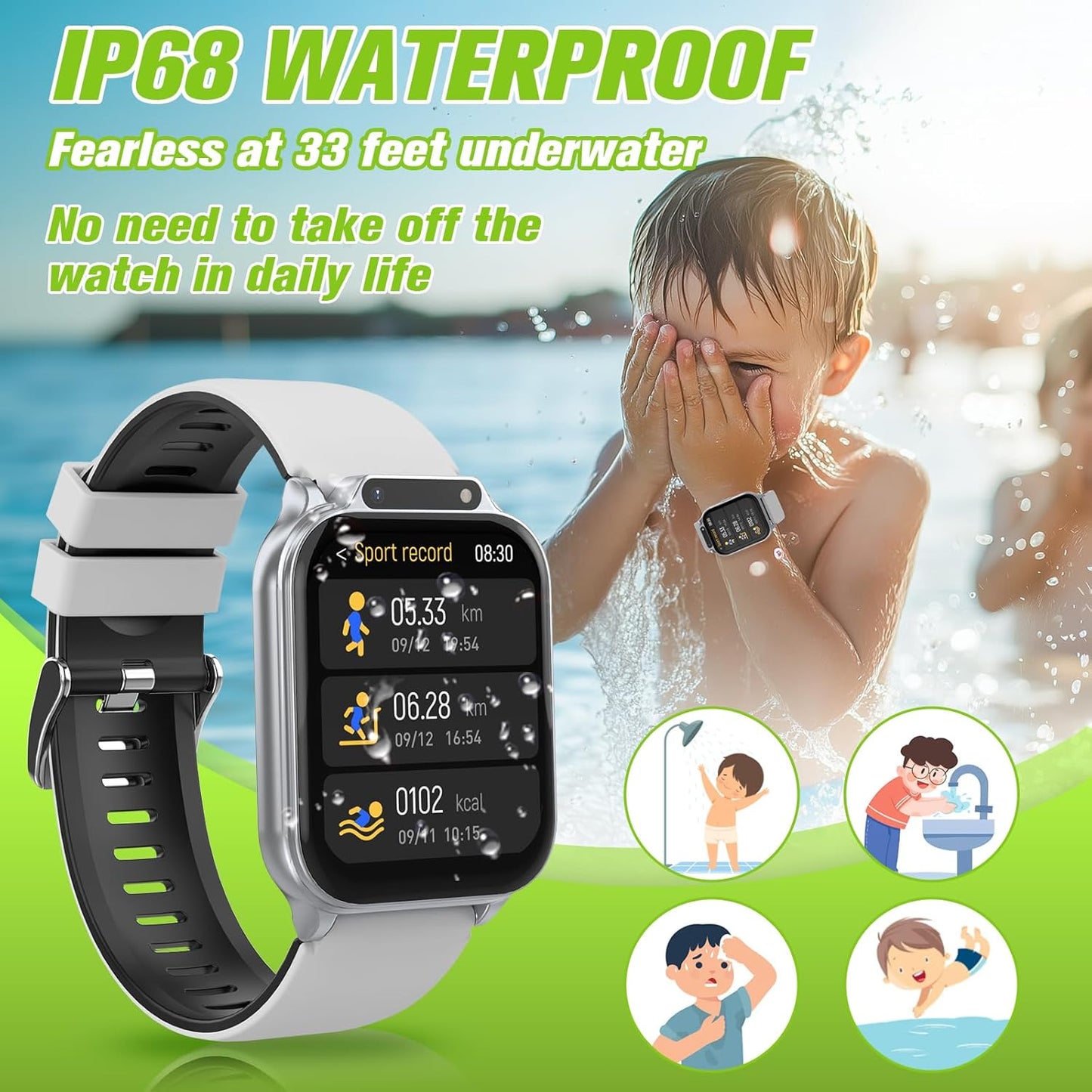 Smart Watch for Kids 1.85" with Fitness Tracker, Sleep Monitor, 22/100+ Sport Modes, DIY Dial, IP68 Waterproof, Step Counter, Heart Rate, Camera, with/Without APP, Gift for 3-12 Years Old Boys Girls