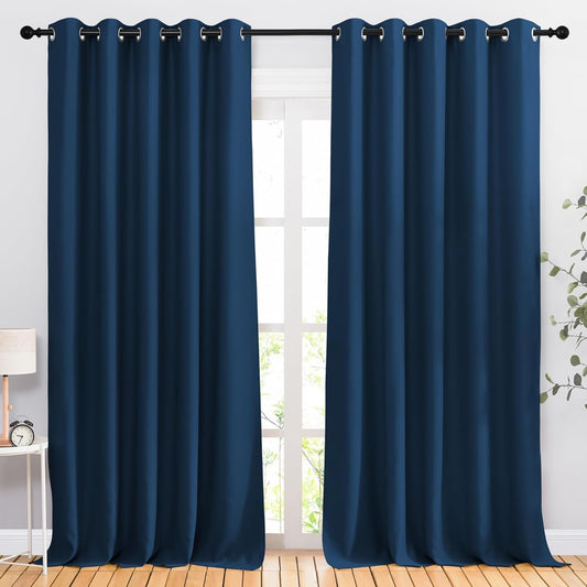NICETOWN Blackout Room Divider Curtains 118 inches Long, Grommet Thermal Window Treatments Sound Reducing Drapes for Sliding Glass Door, Moroccan Blue, W66 x L118, 2 Pieces