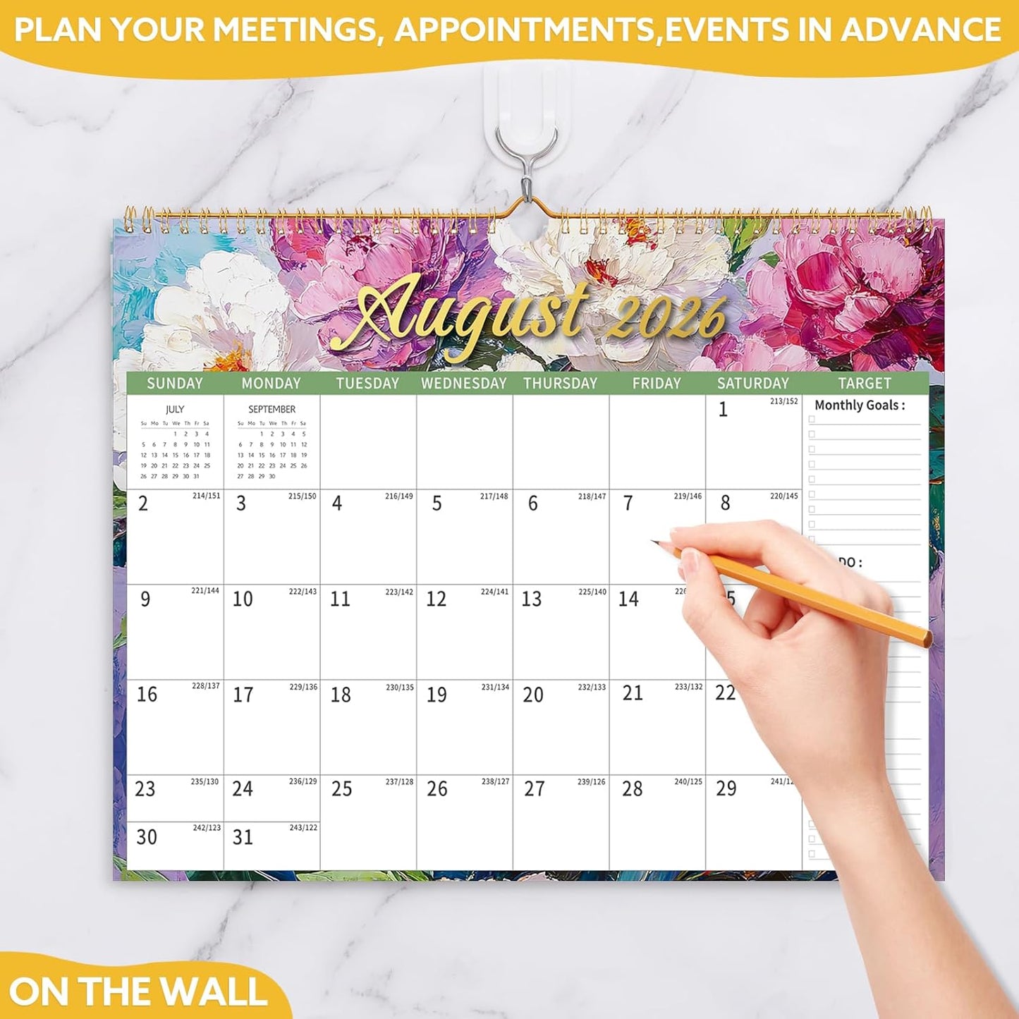 Wall Calendar 2026-2027, 18 Month Large Desk Calendar from January 2026 to June 2027 14.5" x 11.8" Monthly Calendar with Twin-Wire Binding for Home Office Planning Organisers, Oil Painting Style