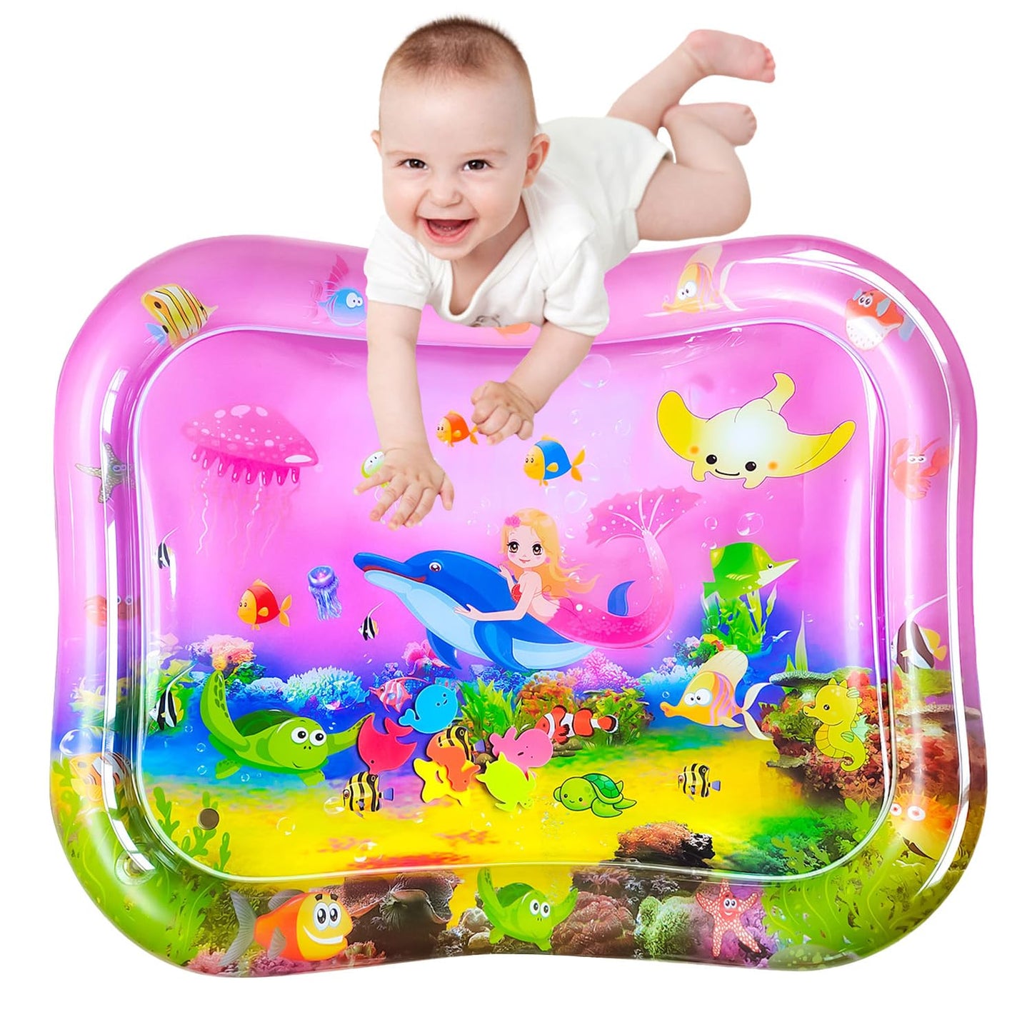 ZHUYNXIR Extra Big Infant Toys, Tummy time Toys, Baby Pink Water Play mat, Fun Early Development Activity Play Center for Newborn,Mermaid Pink 39.5x31.5 in.