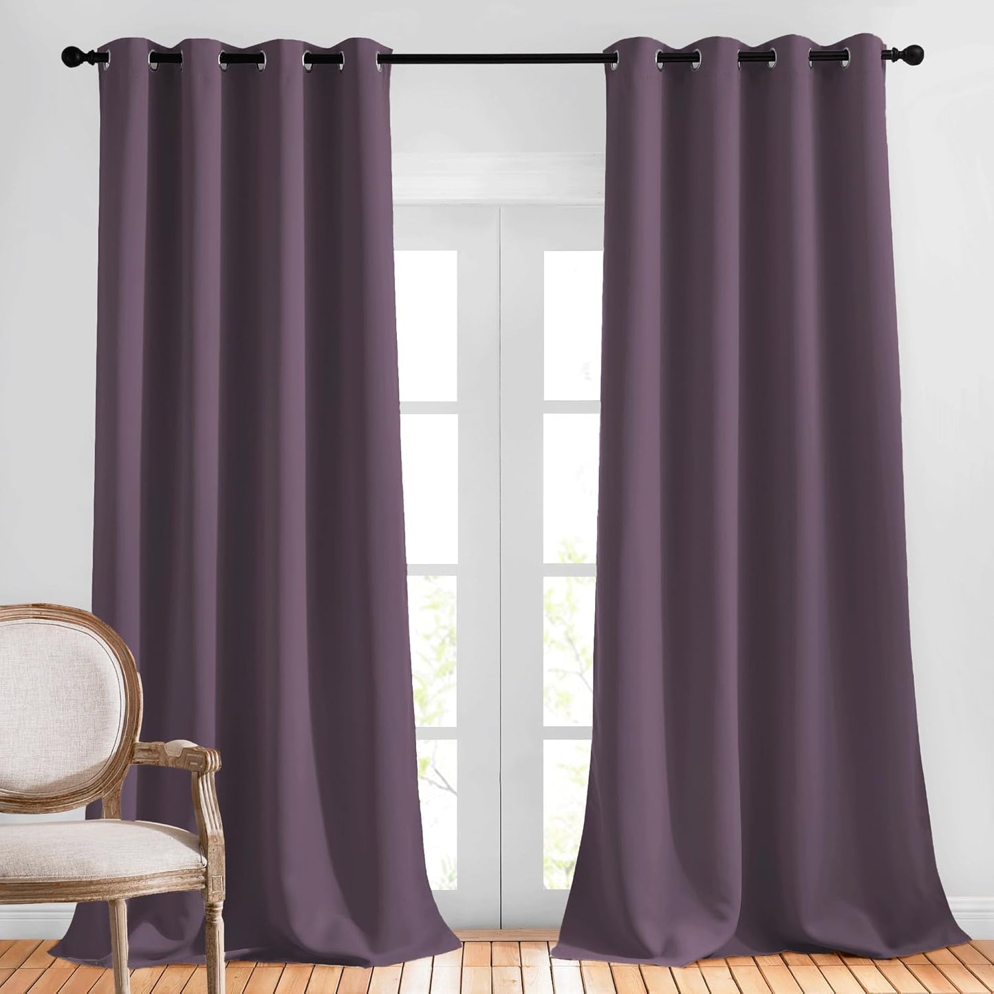 NICETOWN Plum Living Room Curtains 90 inches Long, Grommet Home Fashion Energy Saving Room Darkening Sound Dampening Window Treatments for Bedroom, 2 Panels, W52 x L90
