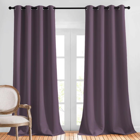 NICETOWN Plum Living Room Curtains 90 inches Long, Grommet Home Fashion Energy Saving Room Darkening Sound Dampening Window Treatments for Bedroom, 2 Panels, W52 x L90