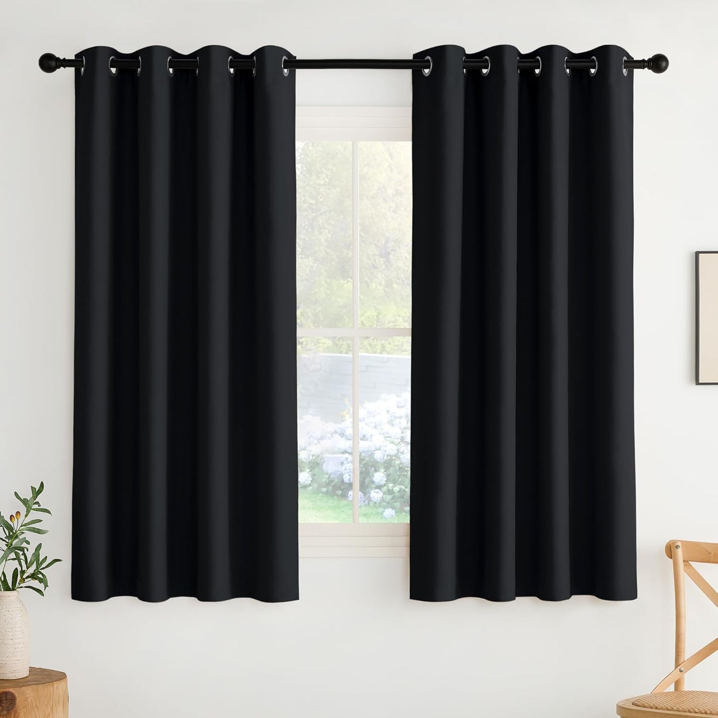 NICETOWN Blackout Curtains 63 inches Long Easy Care Grommet Drapes, Thermal Blackout Shades for Bedroom, Kids Room, Patio, Window, Laundry - Machine Washable, 2 Panels, W52 x L63, Black
