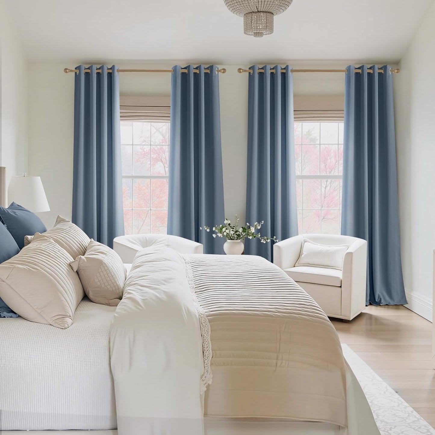 NICETOWN Stone Blue Energy Saving Drapes - Grommet Thermal Insulated Shades for Home Office, Yard, Flat, Bedroom, Hall - Durable, 2 Panels, W52 x L63