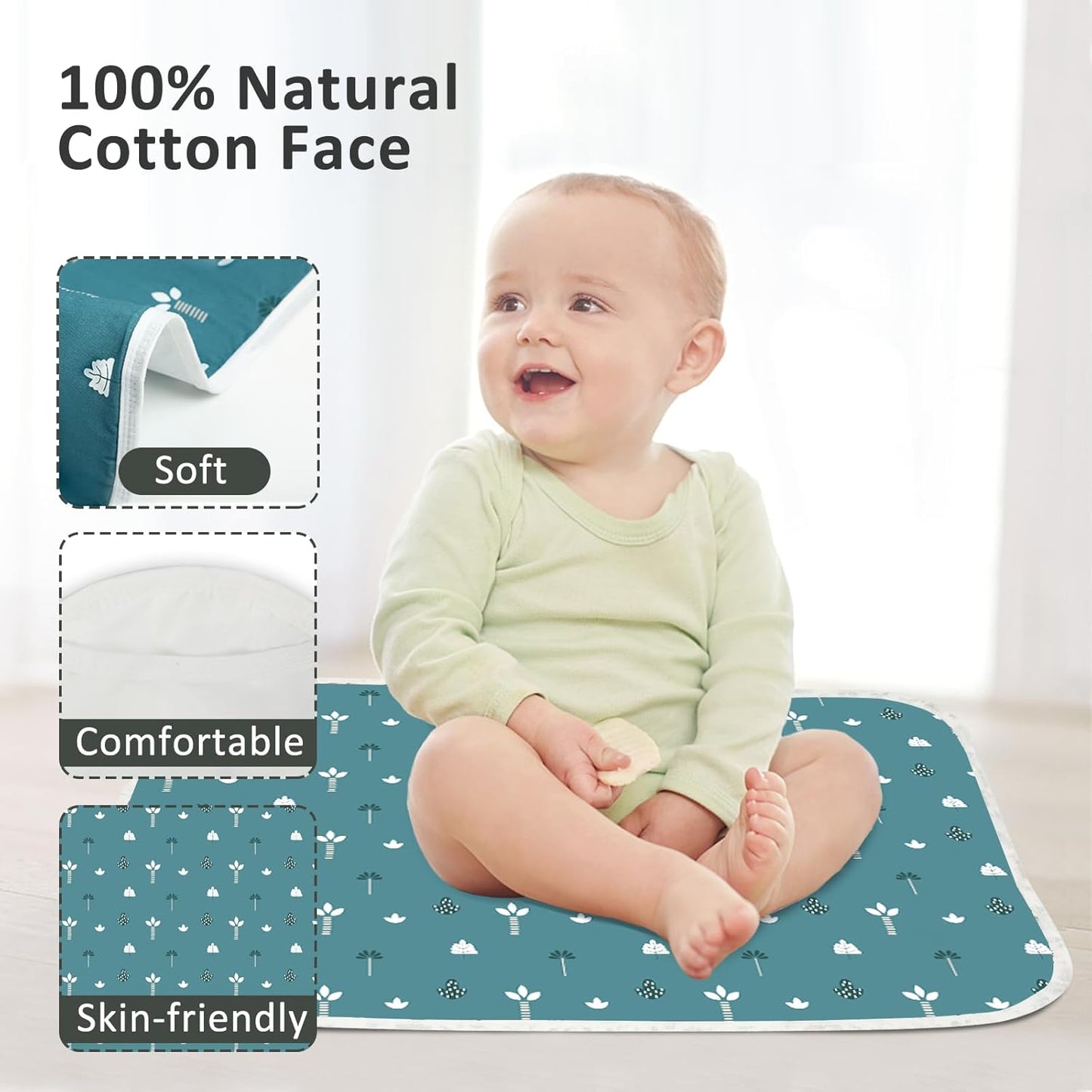 Baby Diaper Changing Pad, 21 5/8" x 31.5" Waterproof Changing Pad Liners - Reusable Soft and Absorbent Portable Changing Mat(Tree1PCS)