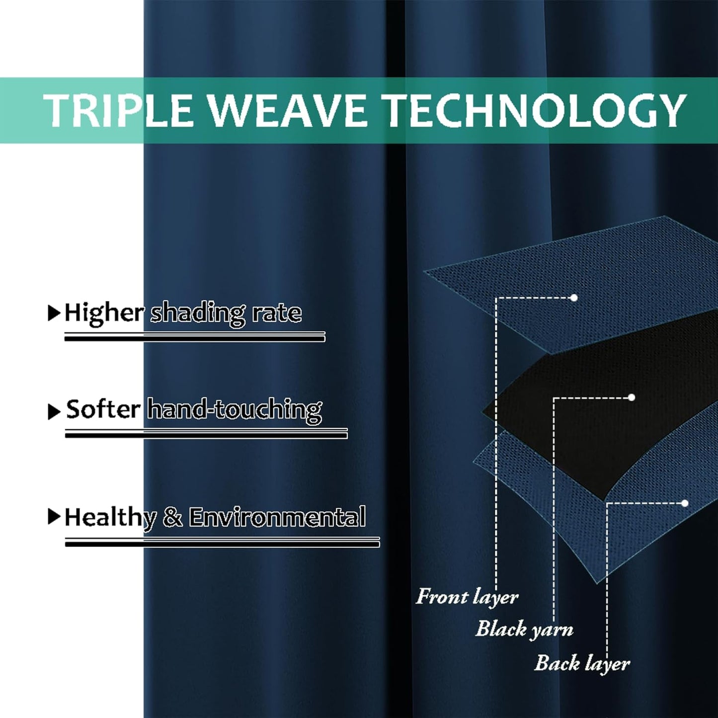 NICETOWN Moroccan Blue 100% Blackout Curtains 45 inches Long, Thermal Insulated Full Blackout 2-Layer Lined Curtains, Energy Efficiency Window Draperies for Dining Room (2 Panels, 42-inch W)