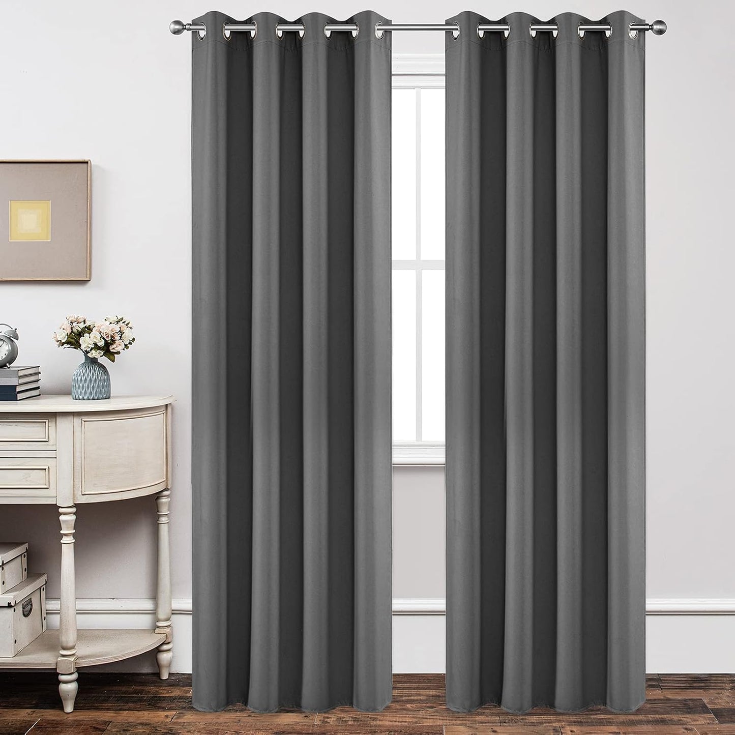 Joydeco Blackout Curtains 108 Inch Length 2 Panels Set, Thermal Insulated Long Curtains& Drapes 2 Burg, Room Darkening Grommet Drapes for Living Room Bedroom Window (W52 x L108 Inch, Light Grey)