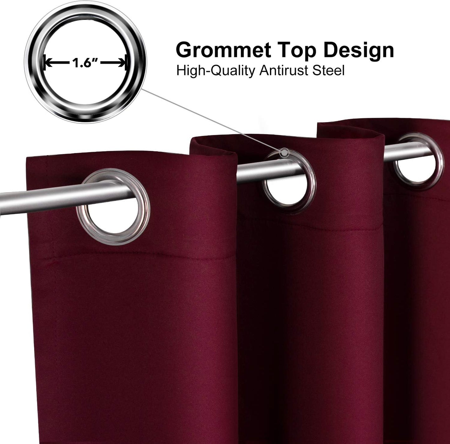 ChrisDowa Grommet Blackout Curtains for Bedroom and Living Room - 2 Panels Set Thermal Insulated Room Darkening Curtains (Burgundy Red, 38W x 45L)
