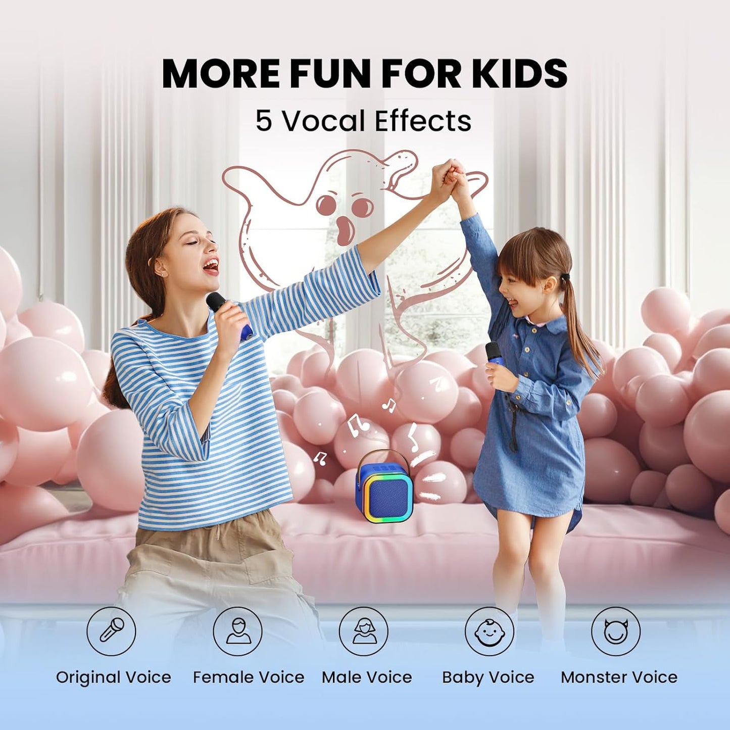 IROO Mini Karaoke Machine for Kids, 2025 TOP Toys Birthday Gifts Ideas for Girls Ages 4, 5, 6, 7, 8, 9, 10, 12+ Years Old, Portable Bluetooth Speaker with 2 Wireless Mics for Party Toddlers