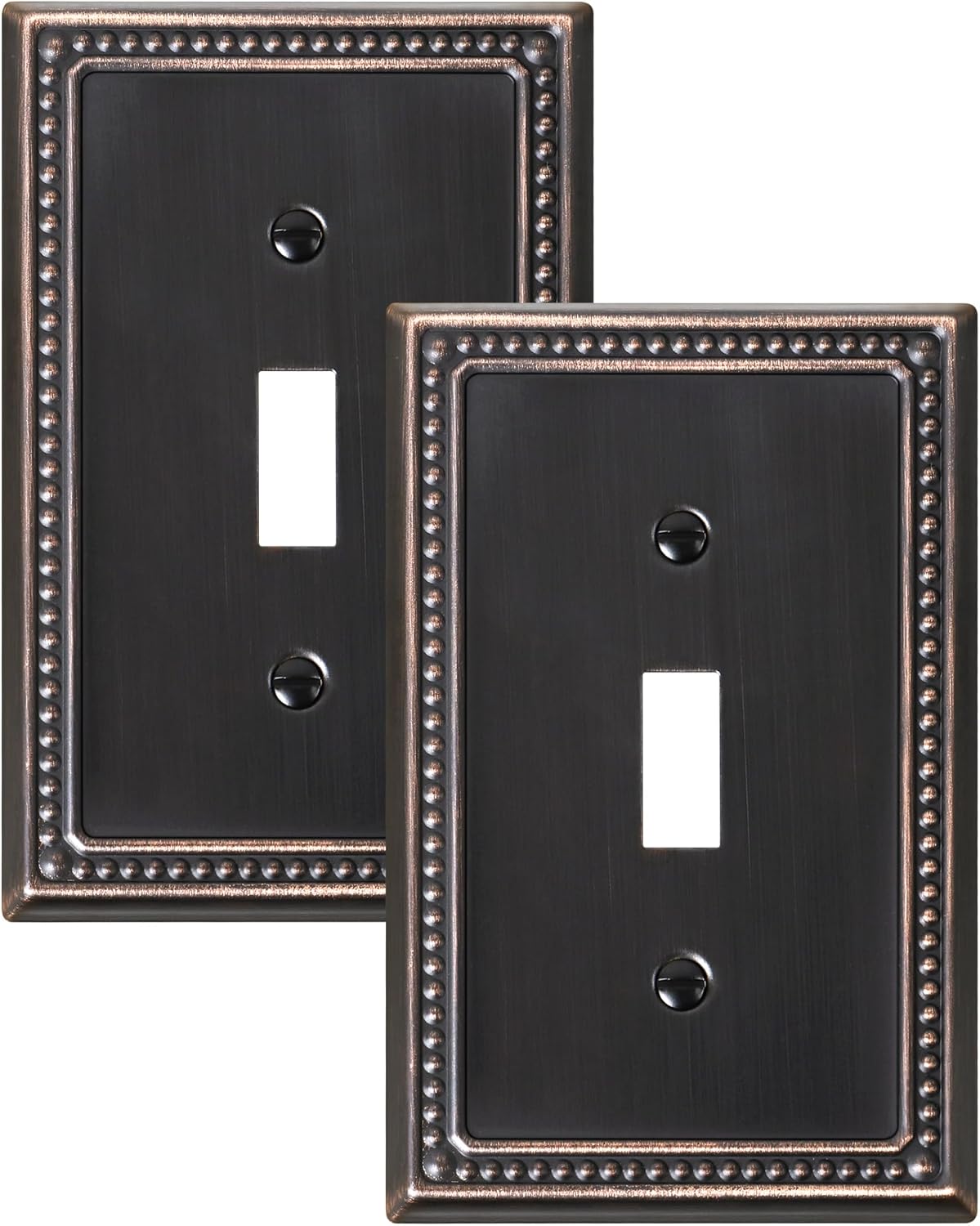 2-Pack Single Toggle Light Switch Cover Plate, Pearls Decorative Switch Plate Covers, Aged Bronze 1 Gang Metal Wall Plate, Corrosion Resistant