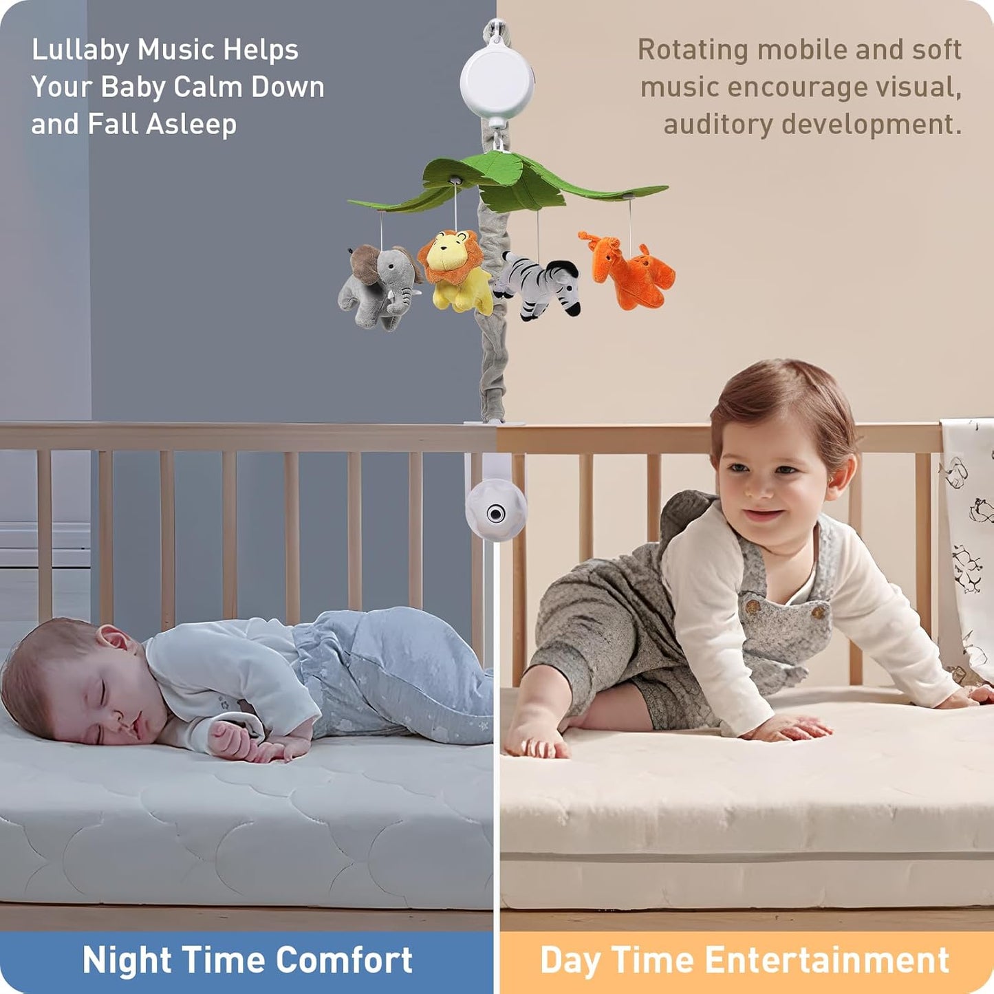 Baby Crib Mobile - Jungle Animal Mobile for Crib Nursery Musical Mobile Gender Neutral for Boys and Girls with 12 Lullabies Ceiling Mobile Presents for Newborn