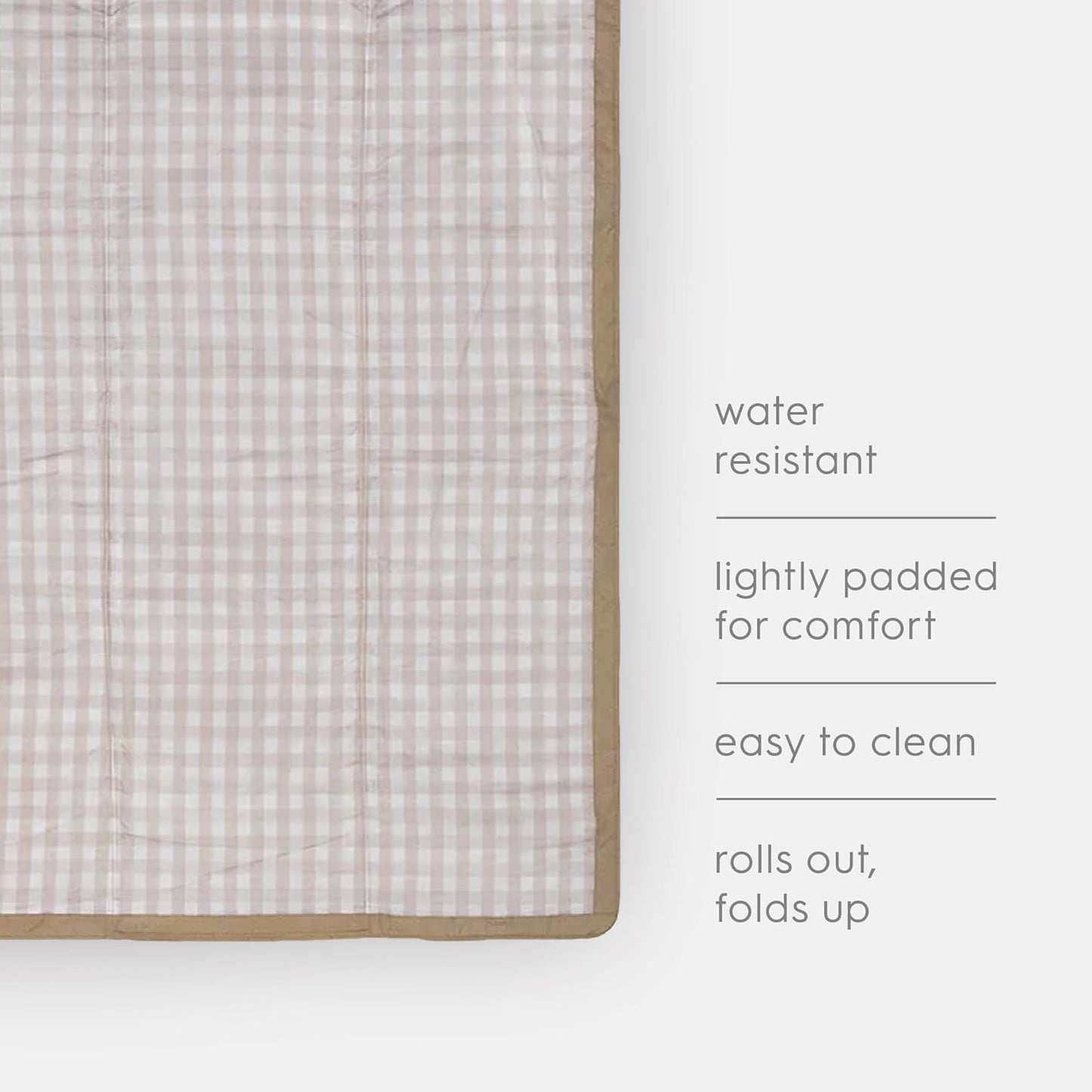 Little Unicorn 5'x5' Outdoor Family Picnic & Beach Blanket | Durable & Water-Resistant Fabric | Compact Fold & Easily Wipes Clean | Zipper Pocket (Beige Buffalo Check)