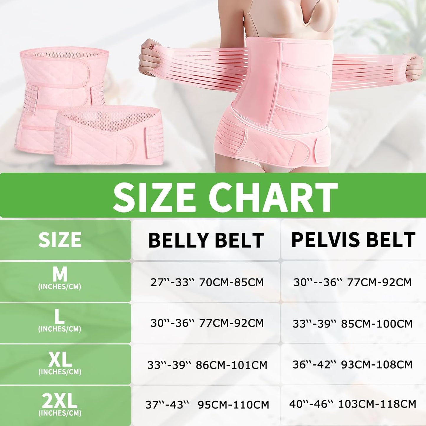 2 in 1 Postpartum Belly Band Wrap Pink, C-Section Support Belt Large, Post Partum Support Recovery Waist/Pelvis Belt, Hysterectomy Belly Band Binder Girdle Stomach