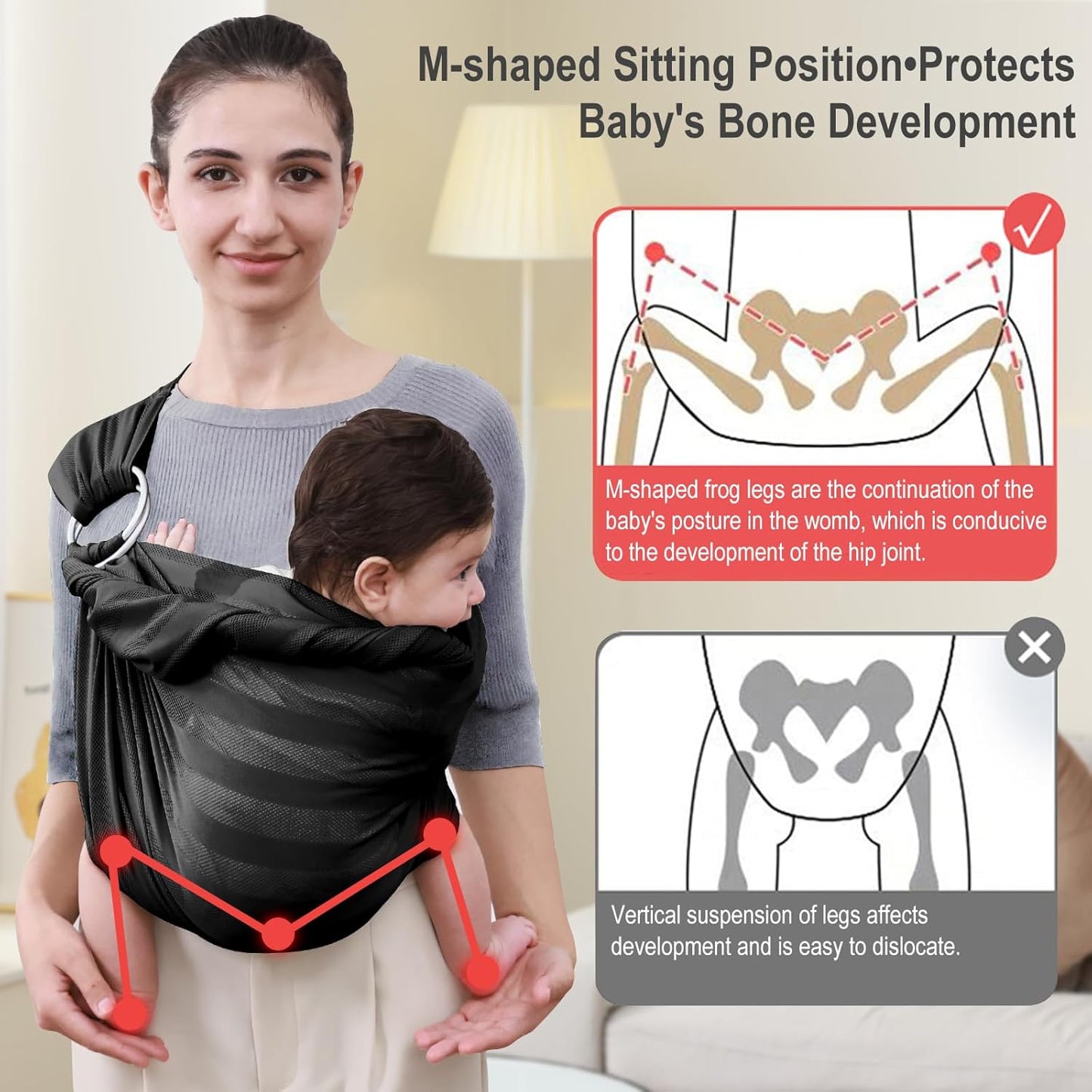 CUBY Water Baby Sling Carrier Lightweight Breathable Mesh Baby Wraps Carrier Adjustable Ring Sling Quick-Drying Baby Carriers Sling for Newborn Toddler Summer Swimming Pool Beach (Black Stripe)