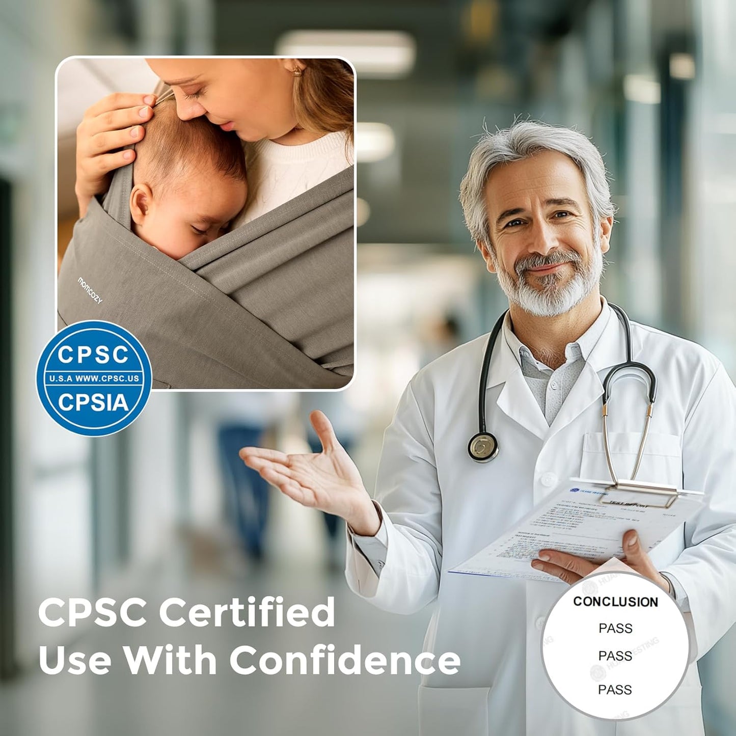 Momcozy Baby Wrap Carrier - Easy to Wear Infant Carrier Slings, Lightweight Hands Free Baby Sling, Adjustable Baby Carriers for Newborn to Toddler 8-35 lbs, Baby Wraps Carrier, Brown