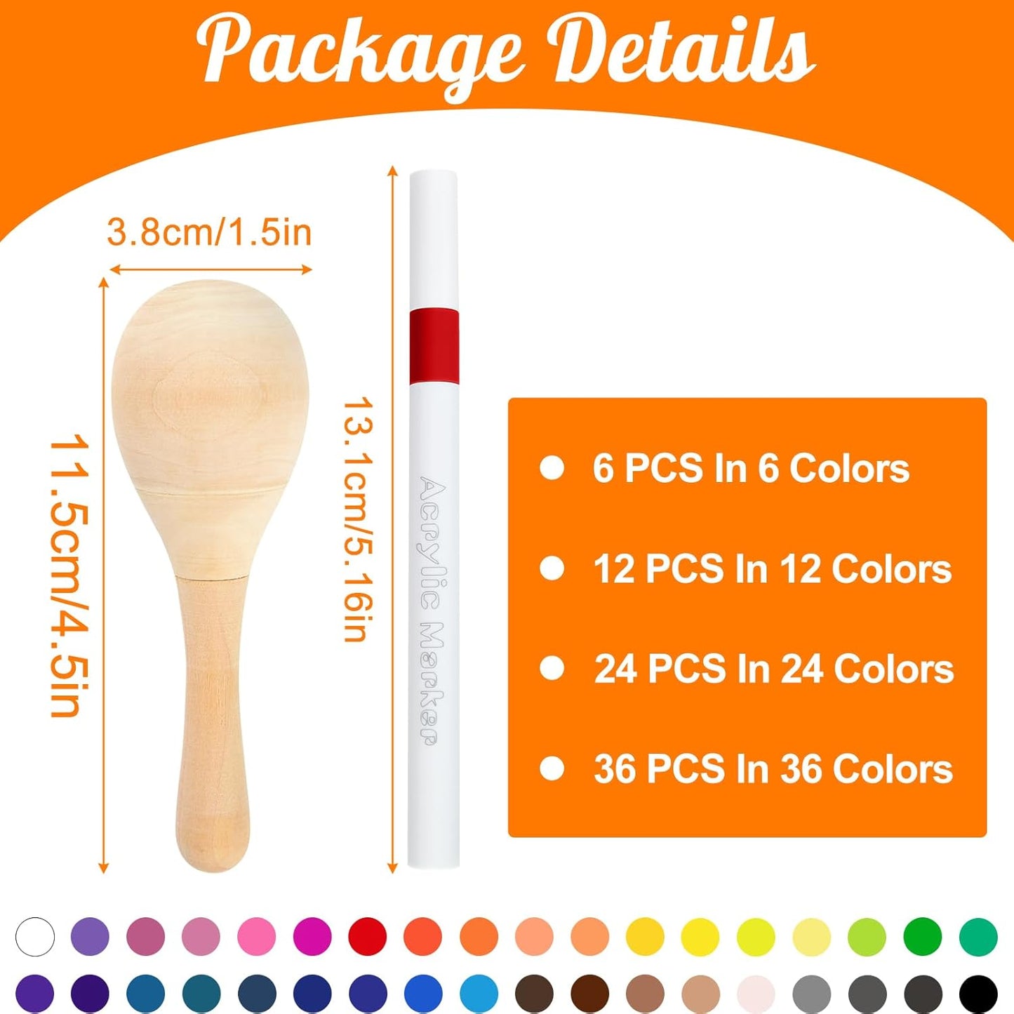 NEBURORA 12Pcs DIY Mini Unfinished Wooden Maracas with 12Pcs Multicolor Pens Fiesta Mexican Maracas Favors Cinco De Mayo Party Supplies Decorations