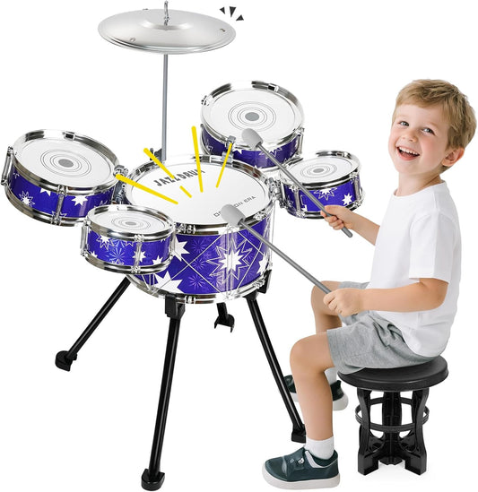 Upgraded Drum Set for Toddler Toy Ages 2-4 Kids Jazz Drums Kit with Stool Musical Instrument Toys for 3 4 5 Year Old Girls Boys Gifts