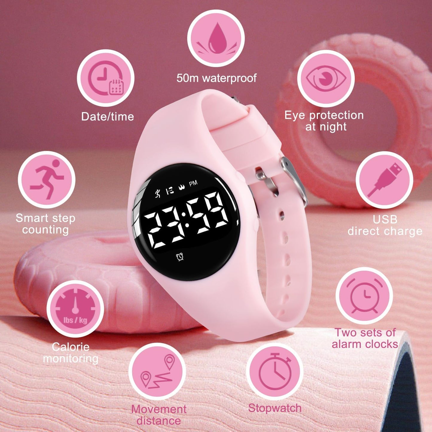 Kids Watches for Girls Boys Digital Sport Watch with Step Counter Pedometer Vibration Alarm Clock, No App Waterproof Fitness Tracker Kids Watch Boys Girls Teens Students Ages 5-16
