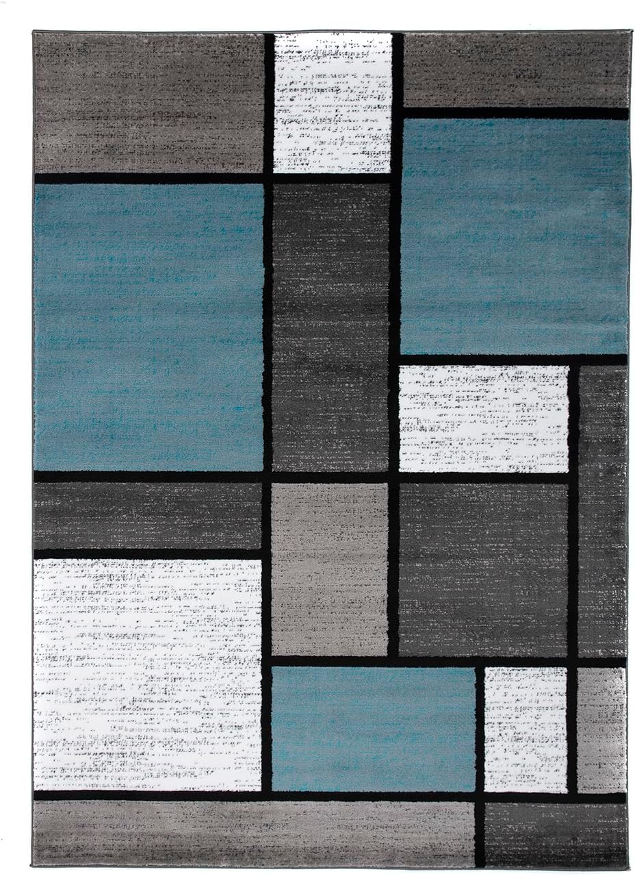 Rugshop Contemporary Modern Boxes for Home Office,Living Room,Bedroom,Kitchen Non Shedding Area Rug 4' x 6' Blue