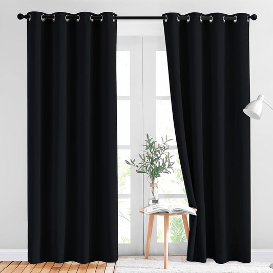 NICETOWN Black Out Curtains for Bedroom 84 inches Long - Light Reducing Thermal Insulated Solid Grommet Curtains/Panels/Drapes for Living Room (Set of 2, W52 x L84)