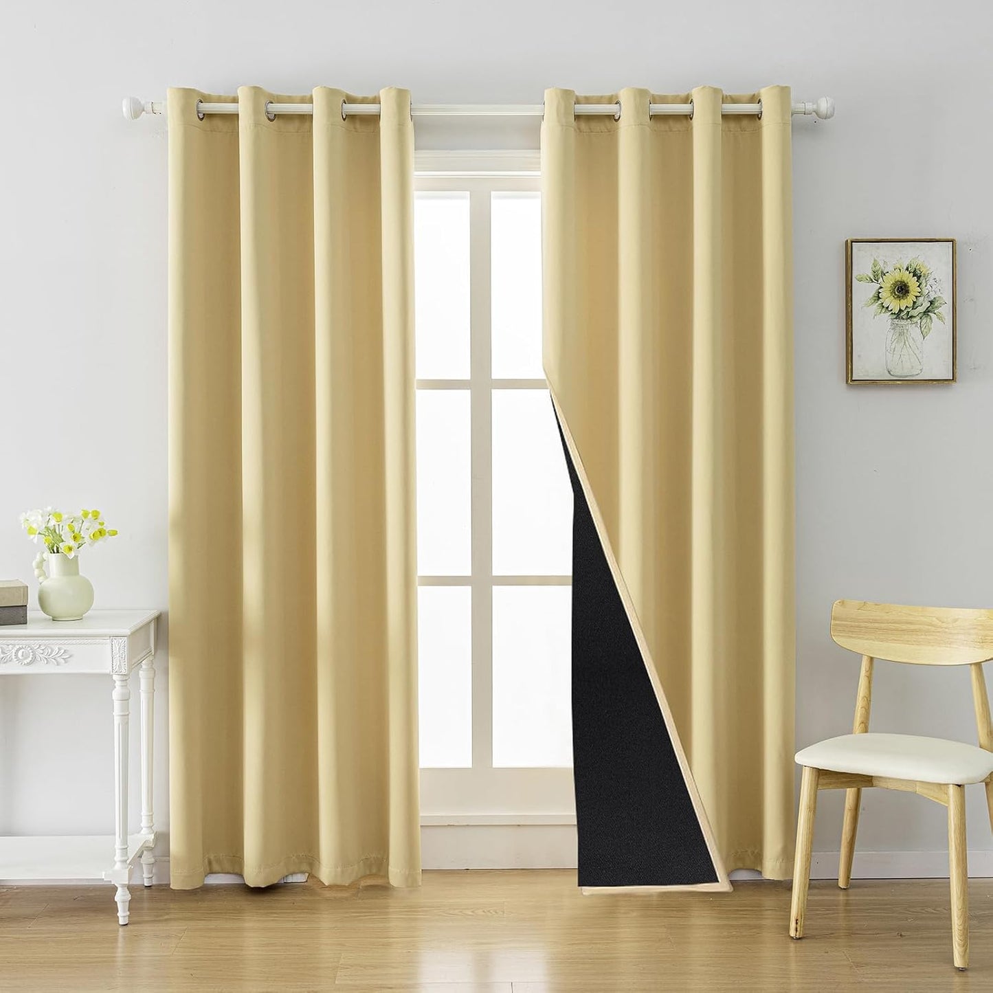 Anytime 100% Blackout Curtain Set, Thermal Insulated & Energy Efficiency Window Draperies for Guest Room, Full Shading Panels for Shift Worker and Light Sleepers（Beige, 2 Panels, 52W x 108L）