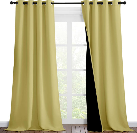 NICETOWN 100% Blackout Blinds, Set of 2, 46 inches x 102 inches, Laundry Room Decor Window Treatment Curtains for Large Patio Sliding Door, Thermal Insulated Paler Yellow Curtains for Bedroom
