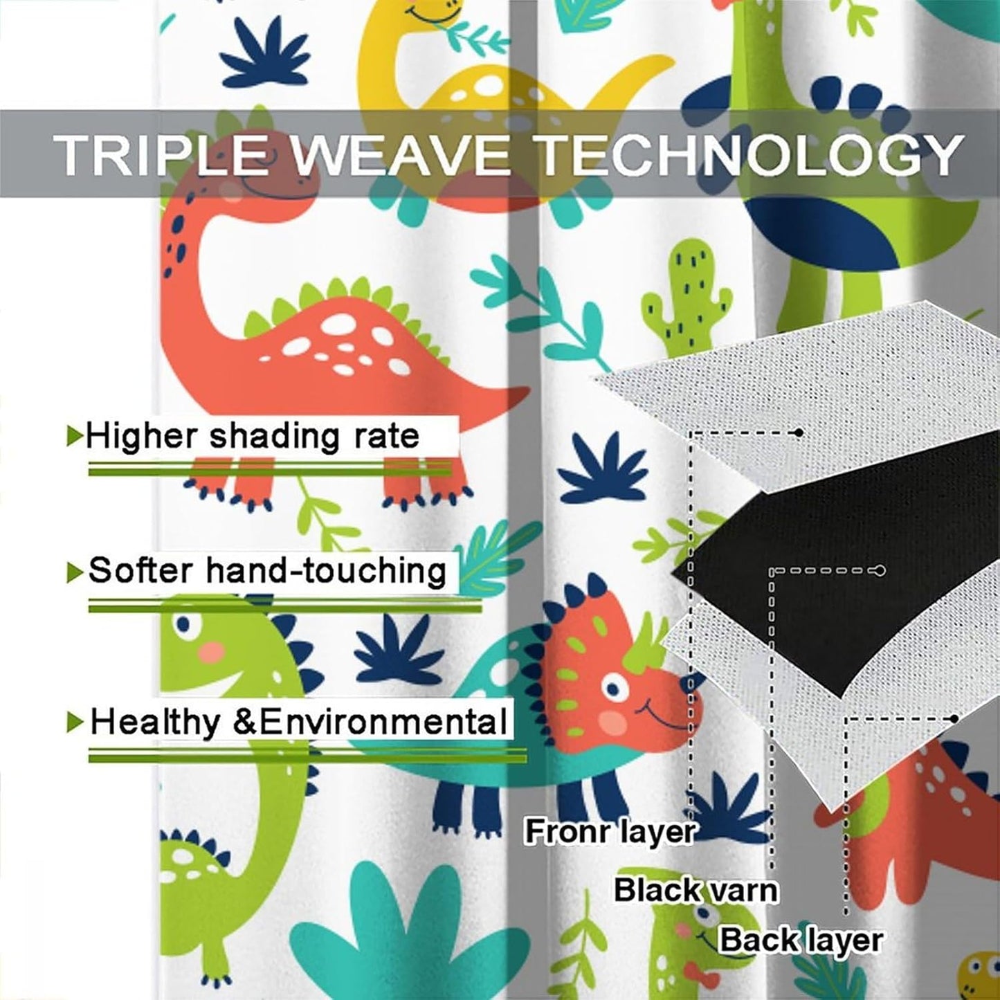 Rustic Dinosaurs Curtains Colorful Dino Kids Boys Cartoon Cute Cool Funny Decor Printed Blackout Rod Pocket Window Drapes for Living Room Bedroom W31.5xL63in 2 Panels