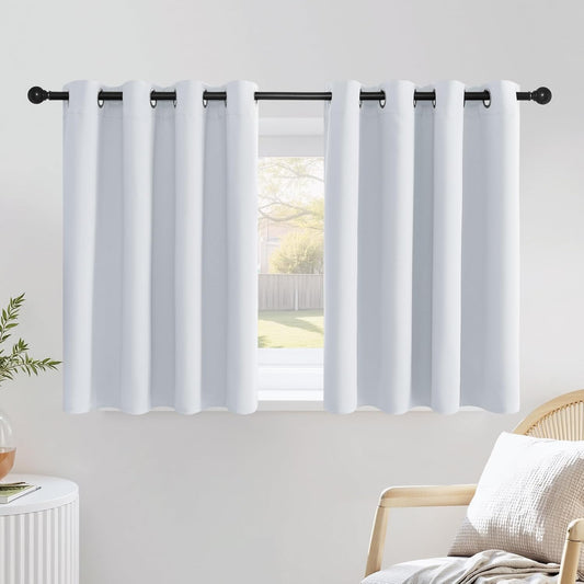 NICETOWN Greyish White Kitchen Curtains 36 inches Long, Window Treatments Thermal Insulated Grommet Room Darkening for Bedroom, 2 Panels, W52 x L36