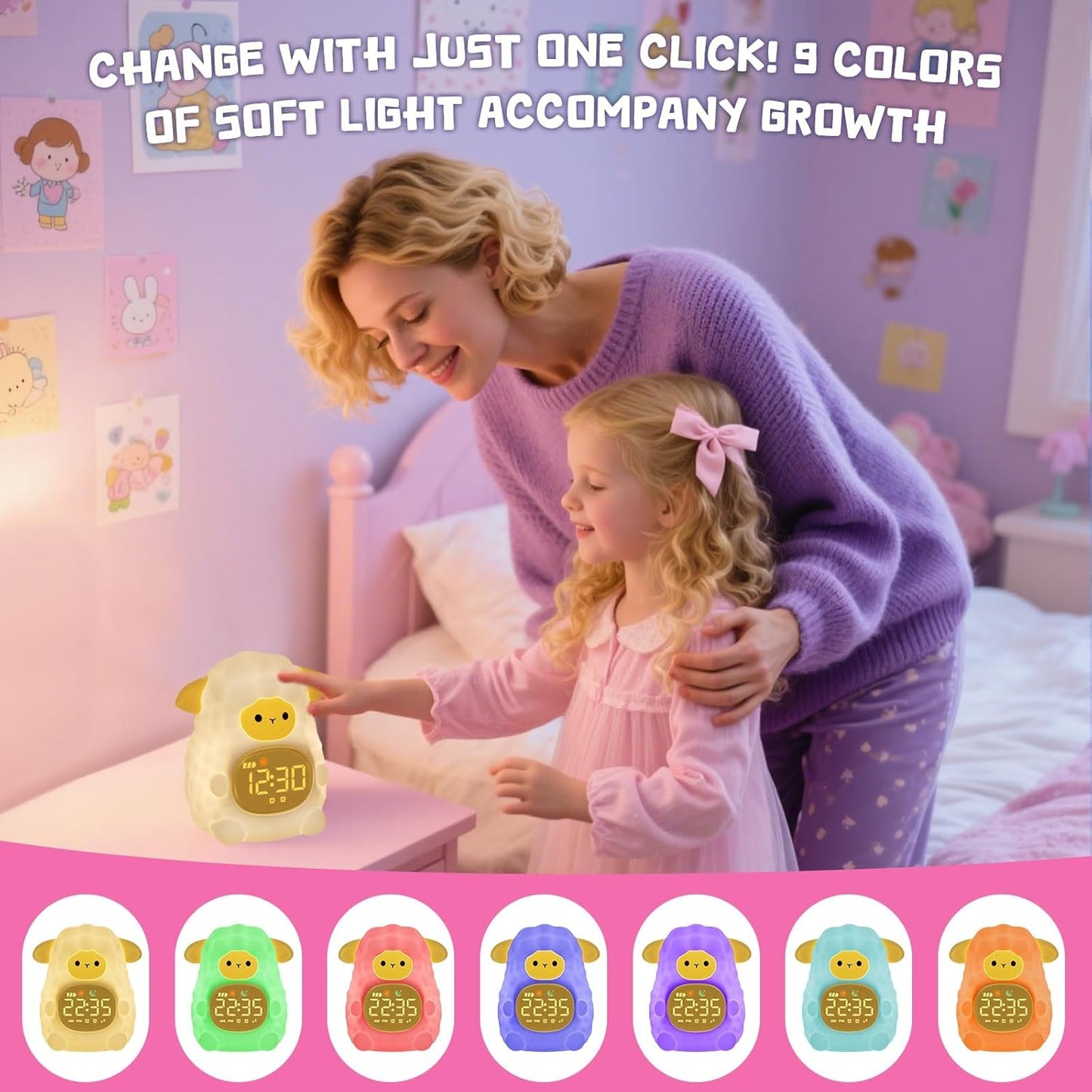 TCJJ Kids Sleep Training Alarm Clock with Night Light - OK to Wake Clock & Sound Machine, Rechargeable Silicone Animal Lamp for Boys Girls Bedroom