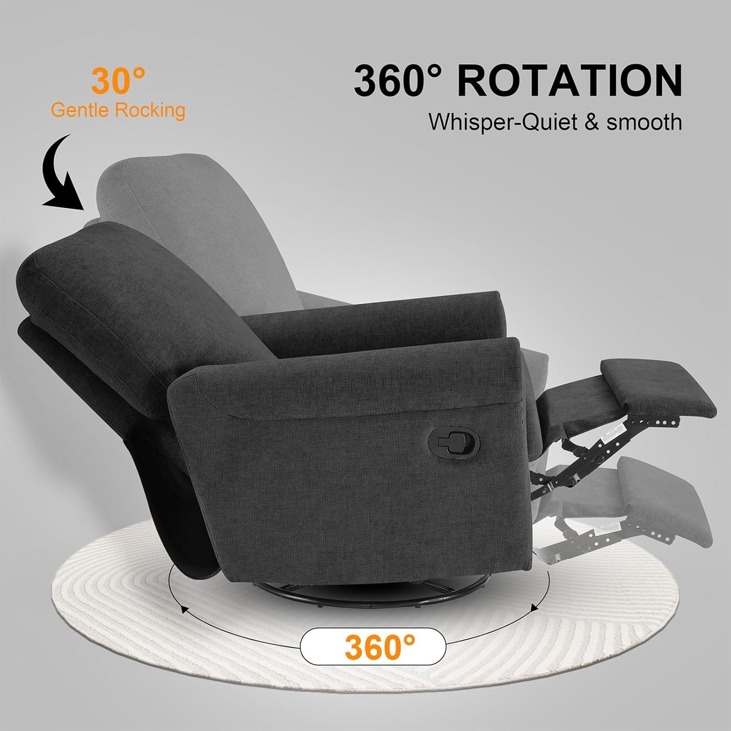 Recliner Chair, 360 Swivel Rocker Chair for Adults Nursery Rocking Chairs Glider Chairs for Living Room, Bedroom, Apartment