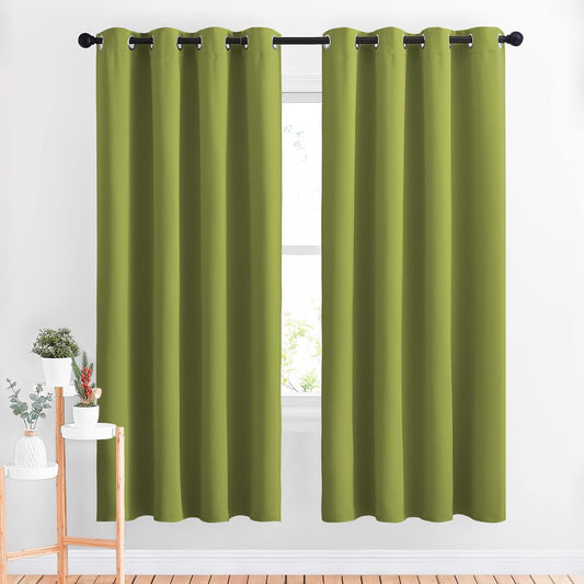 NICETOWN Room Darkening Curtain Panel Grommet - Home Decorations Thermal Insulated Solid Grommet Top Room Darkening Living Room Panels/Drapes for Gift (Fresh Green, 1 Pair, 46 x 72-Inch)