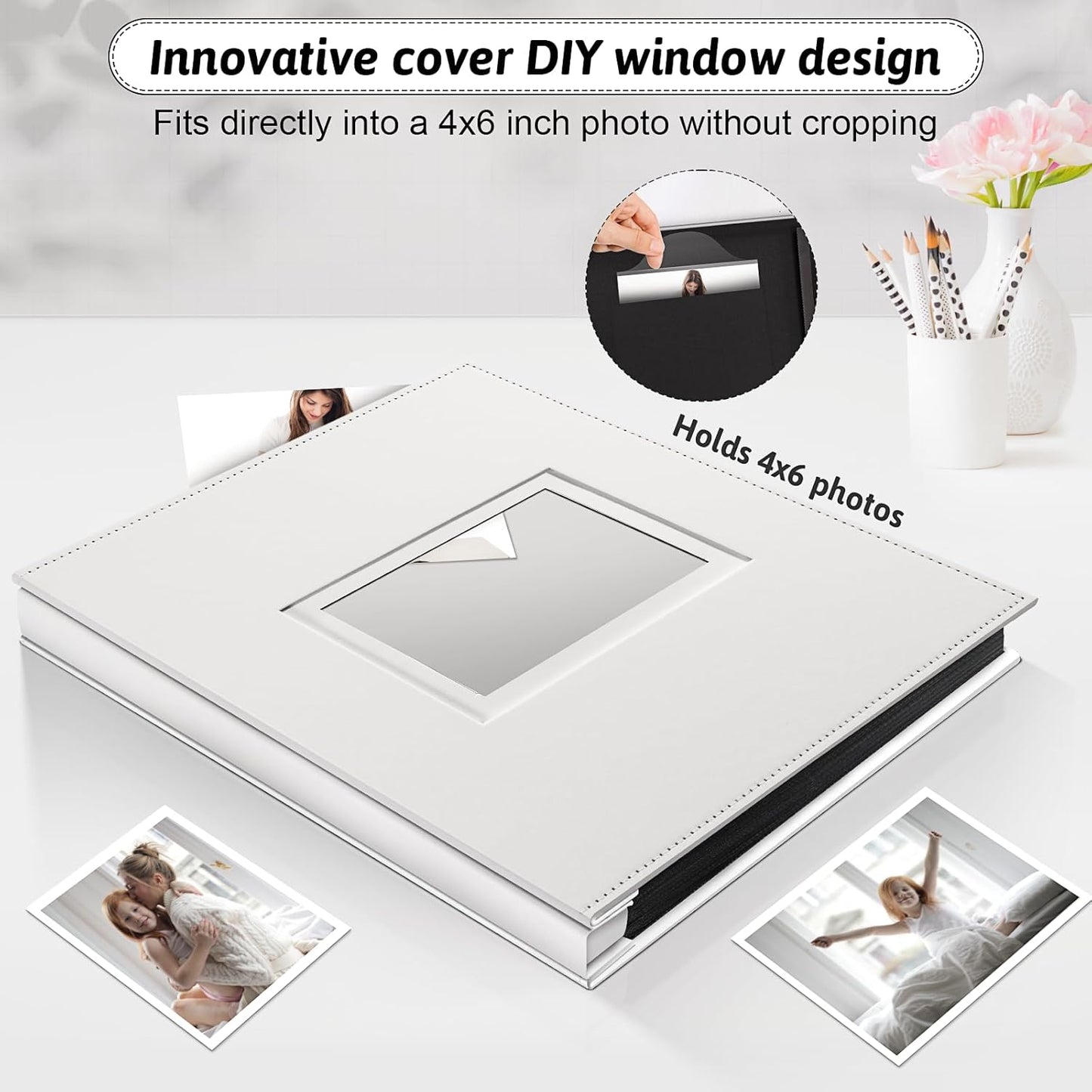 Popotop Photo Album 4x6 300 Pockets with Leather Hardcover Cover, Small Photo Album Holder Book with 50Pcs Pages for Family Travel Wedding Baby Gifts