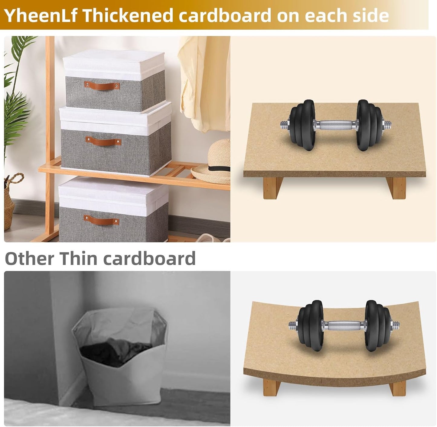 Fabric Storage Boxes with Lids, Linen Foldable Cloth Baskets, Closet Organizer Containers with Double Handles, Sweater Bins for Bedroom, White and Grey, 1 Pack, 13 x 9.1 x 7.9 Inch