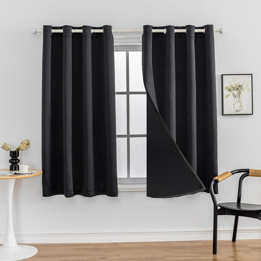 Anytime 100% Blackout Curtain Set, Thermal Insulated & Energy Efficiency Window Draperies for Guest Room, Full Shading Panels for Shift Worker and Light Sleepers（Black, 2 Panels, 52W x 63L）