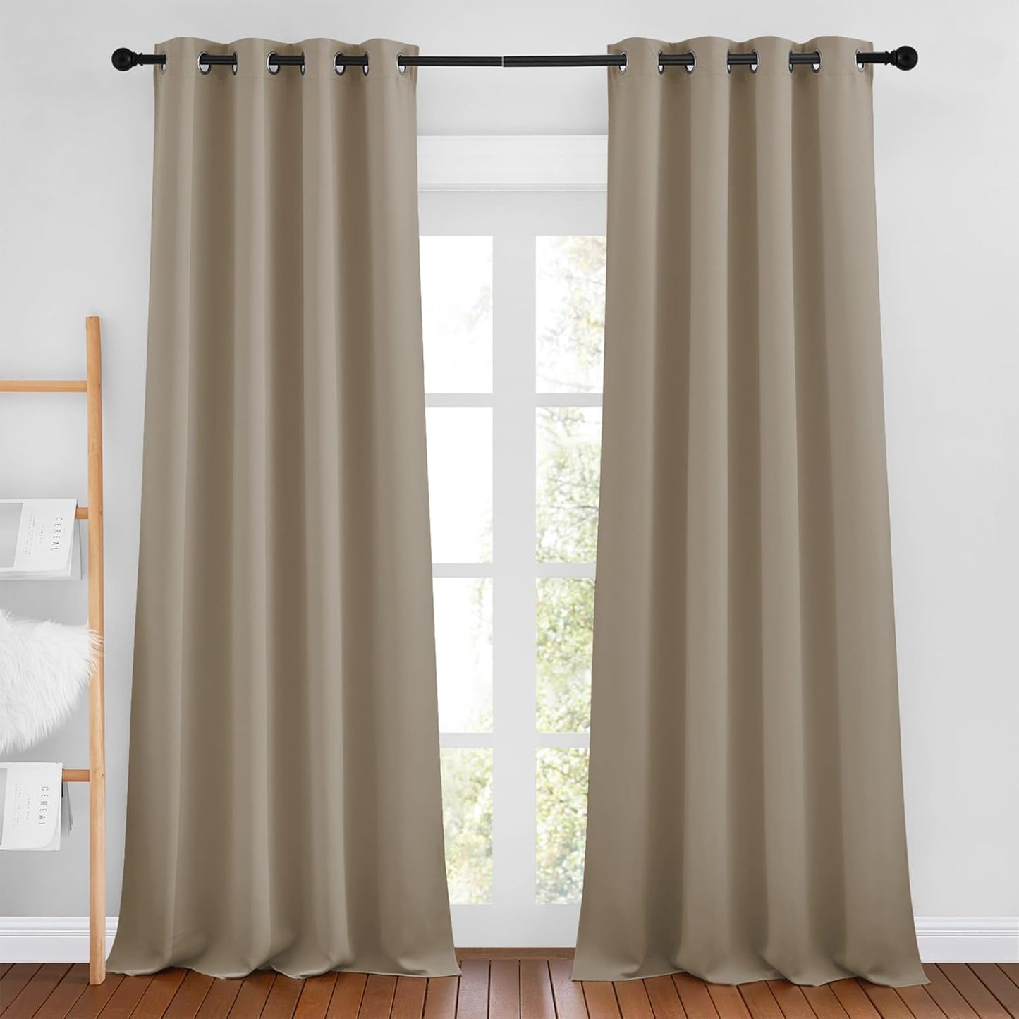 NICETOWN Taupe Blackout Curtains & Drapes - Thermal Insulated Grommet Blackout Light Blocking Room Darkening Window Treatments for Bedroom/Living Room (2 Panels, W46 x L90)