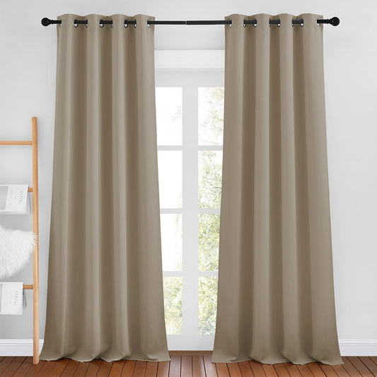 NICETOWN Taupe Blackout Curtains & Drapes - Thermal Insulated Grommet Blackout Light Blocking Room Darkening Window Treatments for Bedroom/Living Room (2 Panels, W46 x L90)